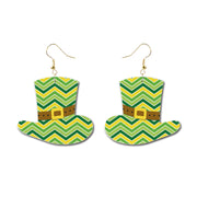 St. Patrick's Day Glitter Earrings with Green Polka Dot and Flower Hat - wallojewerly 