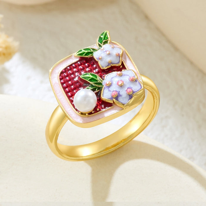 Wholesale copper micro-inlaid enamel painted drip flower open ring