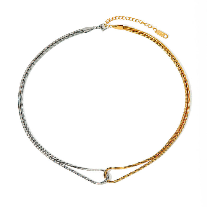 18K Gold-Plated Stainless Steel Double-Tone Flat Snake Bone Chain Necklace - Unique Titanium Steel Jewelry