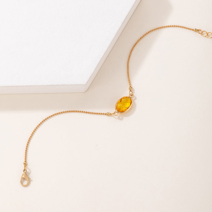 Oval Gemstone Anklet with Geometric Chain Design