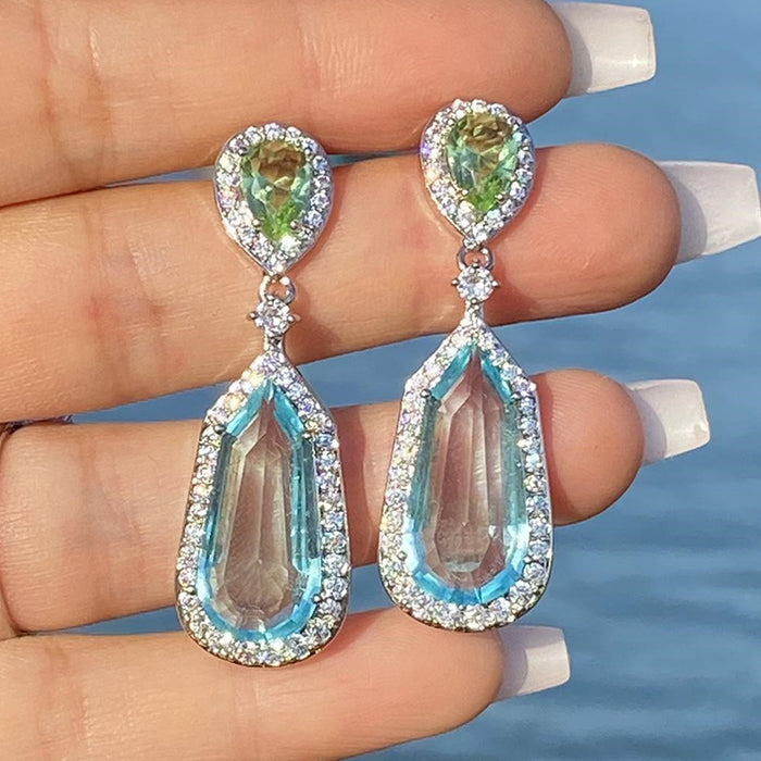 Aquamarine Zirconia Wedding Earrings