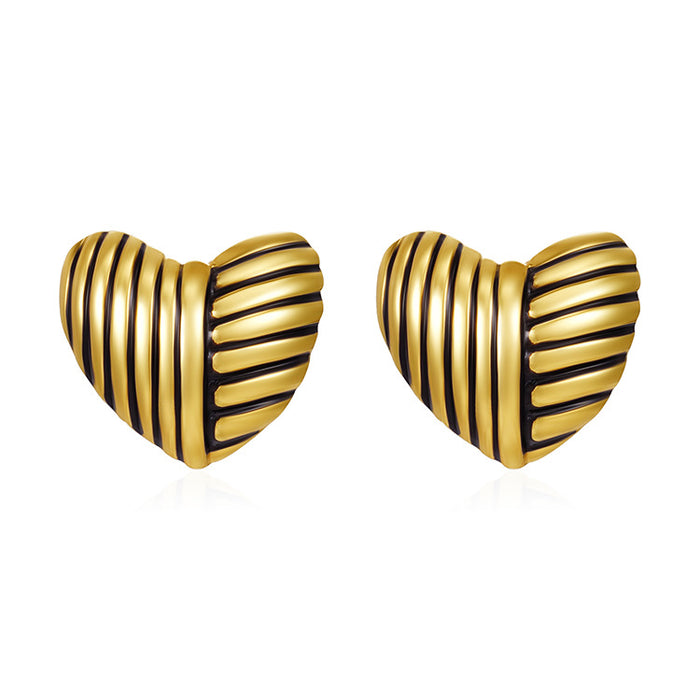 Internet celebrity love earrings, 18K gold square stripe earrings wholesale