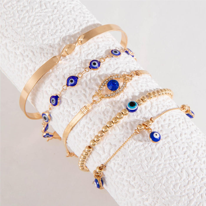 Bohemian Style Beaded Evil Eye Bracelet - Women's Five-Piece Jewelry Set