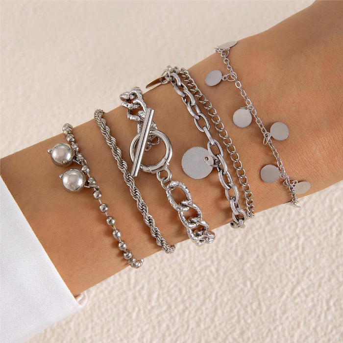 Street Style Heart Bracelet Set – Chunky Twist Chain Jewelry