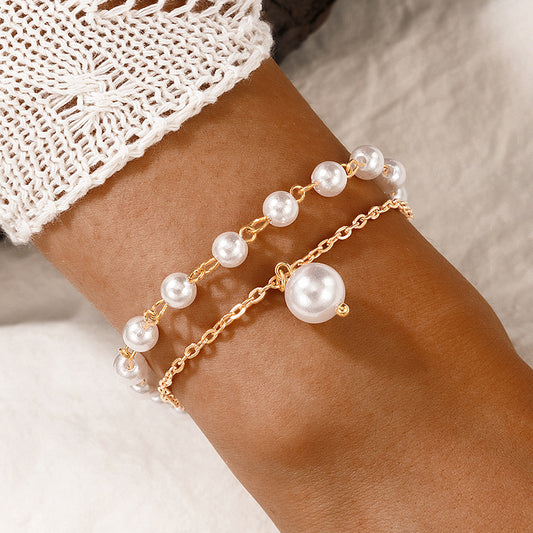 Pearl Double Layer Bracelet - Beaded Chain Multi-Layer Bracelet