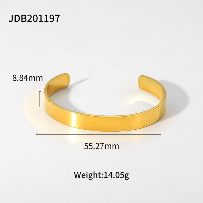 New 18K Gold Plated Stainless Steel Wide Smooth Bracelet - European Fashionable Minimalist Jewelry for Women