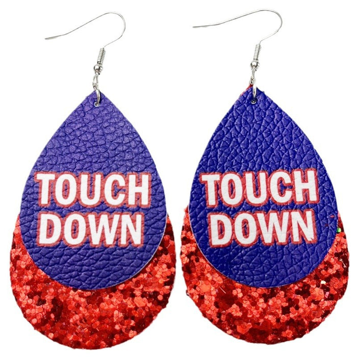 Sports Glitter Leather Earrings with School Spirit Double Layer Design