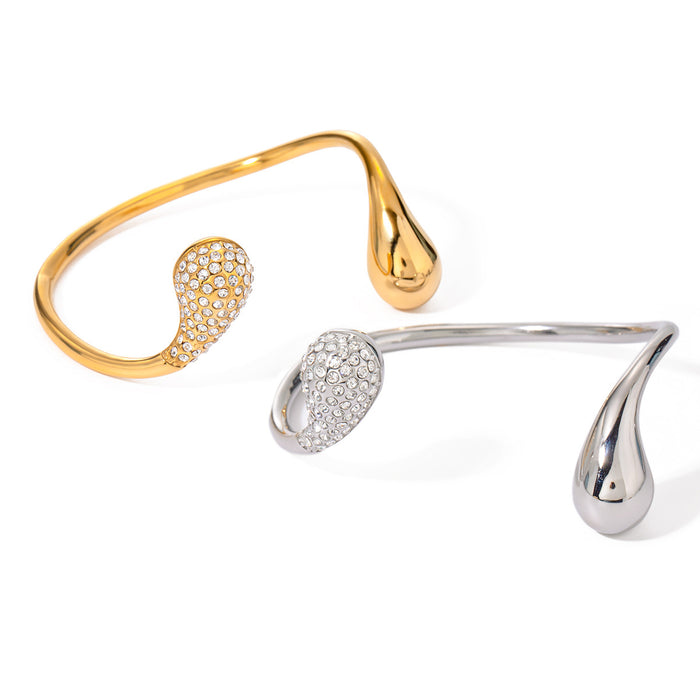 18K Gold Plated Stainless Steel Bracelet - Asymmetrical Teardrop Zircon Open Jewelry for Women