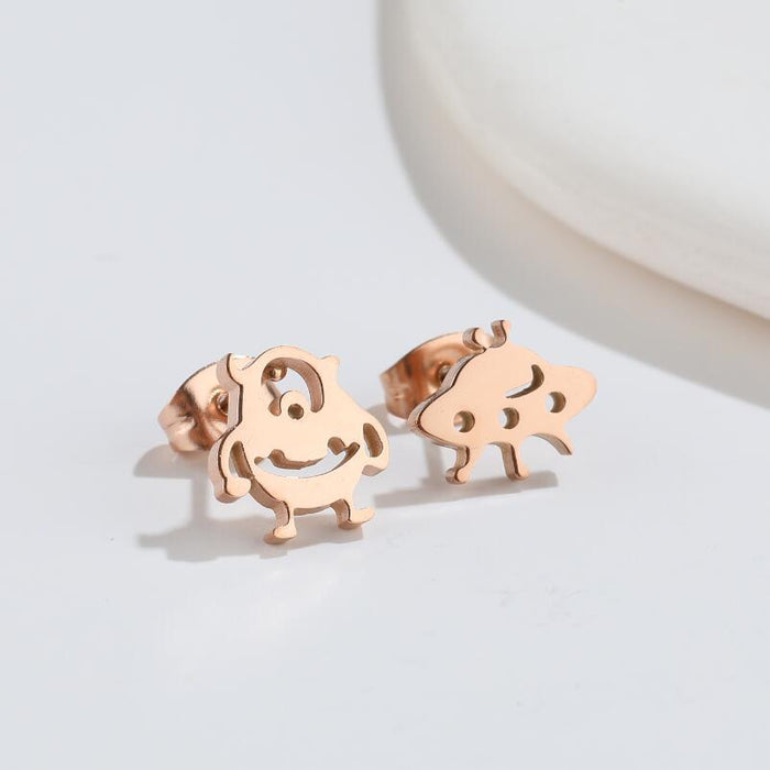 Alien and UFO Stainless Steel Stud Earrings - Fun and Playful Asymmetric Jewelry