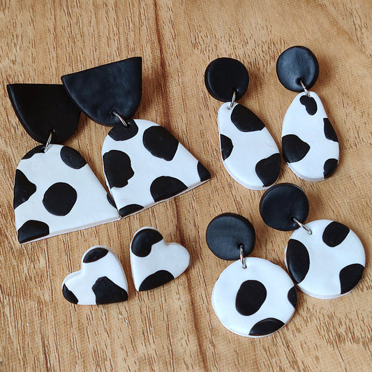 Handmade Cow Print Clay Earrings - Elegant and Simple Retro Jewelry