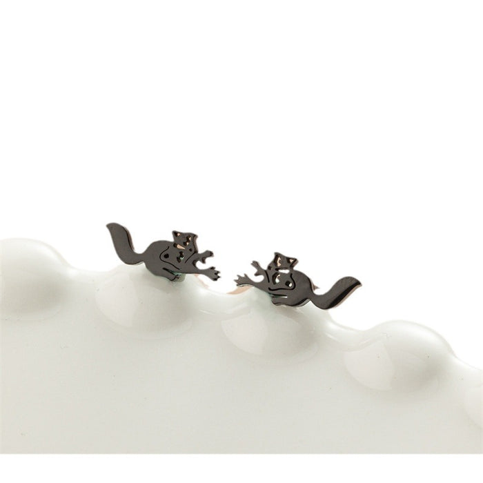 Fox and Raccoon Stainless Steel Stud Earrings - Cute and Playful Animal Jewelry