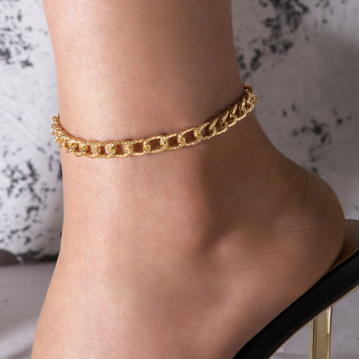 Geometric Hollow Metal Chain Punk Anklet - Fashionable Single Color Ankle Bracelet