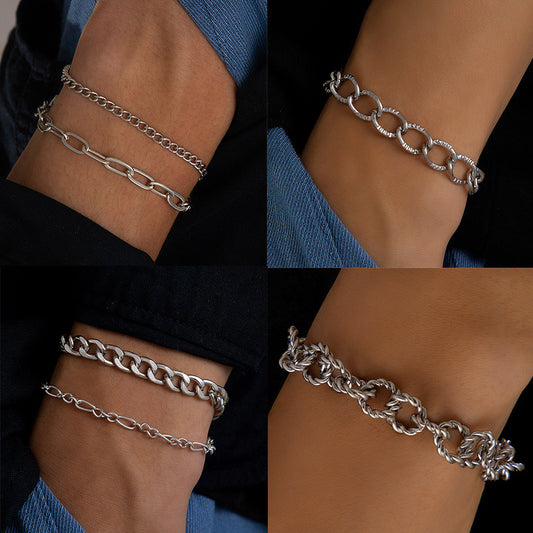 Cuban Chain Bracelet Set - Single-Layered Punk Style Men’s Jewelry