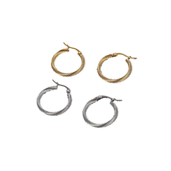 Women's stainless steel round earrings simple real gold plated wire rope earrings