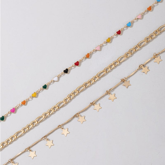 Beach Vacation Style Heart Star Shape Pendant Anklet Three-Piece Set