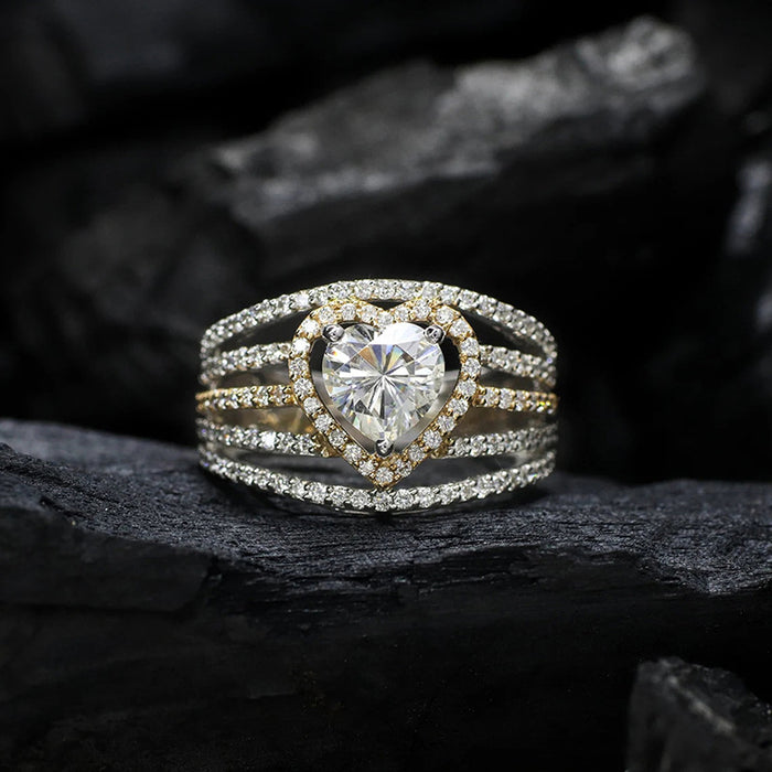 Small heart-shaped ring multi-layer ring two-color ring