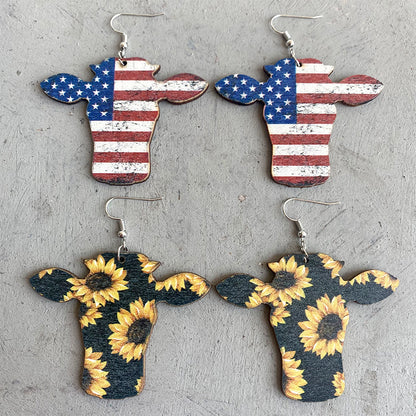 Wooden patriotic cow earrings