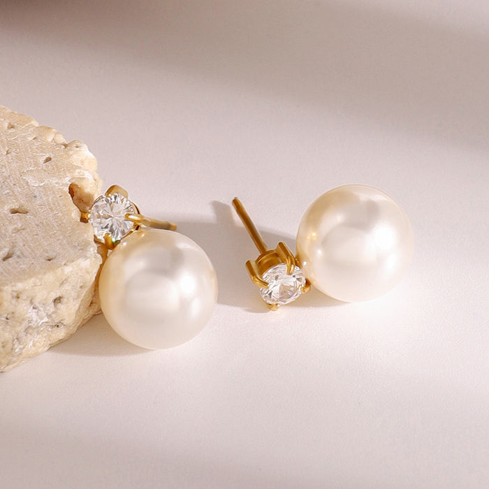 Stainless steel pearl earrings 18K gold non-fading earrings