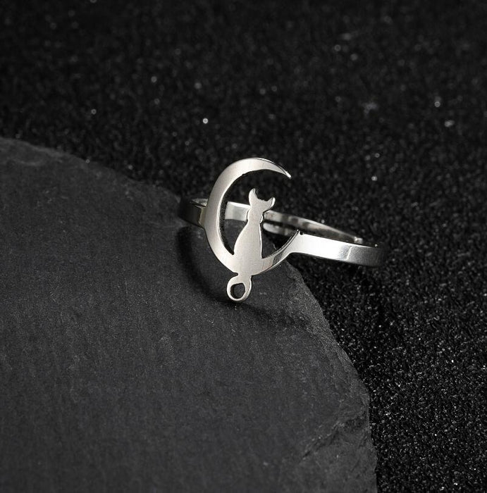 Cartoon cat ring, versatile stainless steel moon ring wholesale