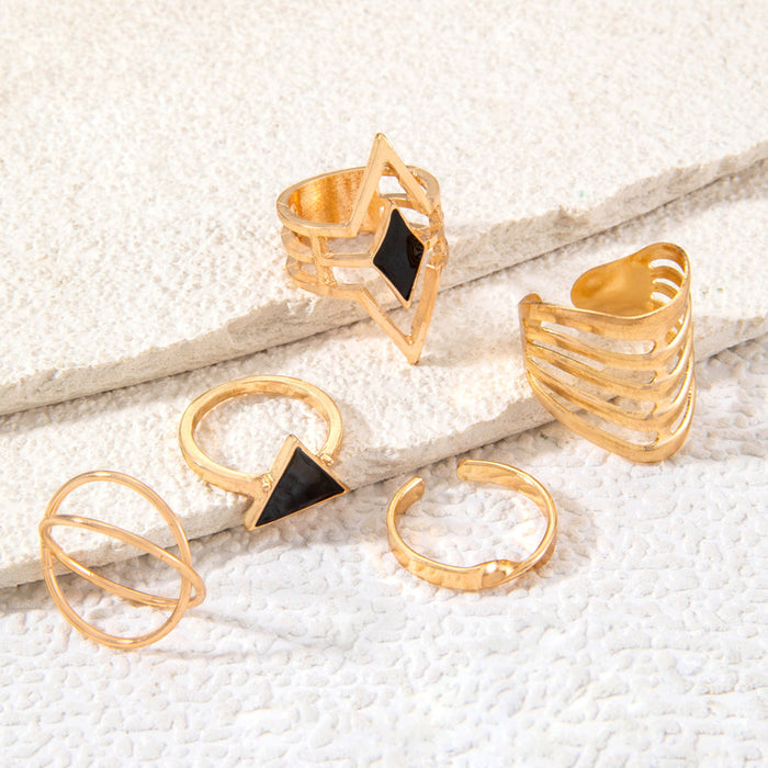 Hip Hop Triangle Ring Set - 5pcs Dark Gothic Open Rings