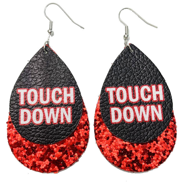 Sports Glitter Leather Earrings with School Spirit Double Layer Design