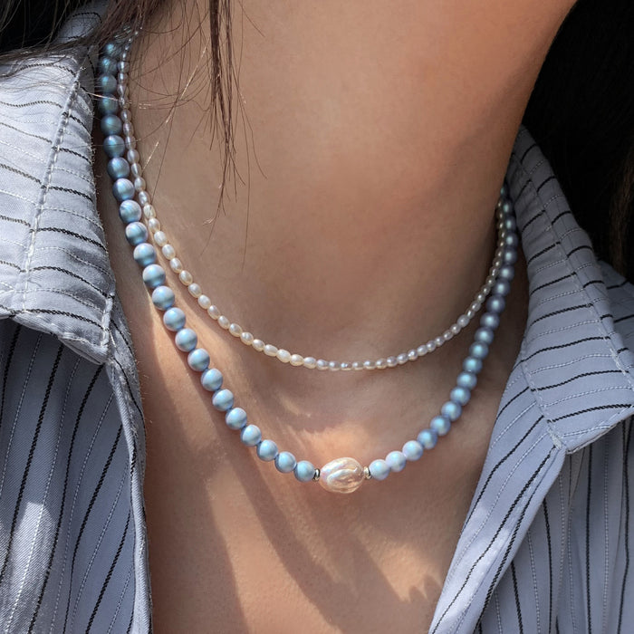 Wholesale Baroque-Shaped Freshwater Pearl Blue Swarovski Pearl Necklace, Bracelet, and Earring Sets - wallojewerly 