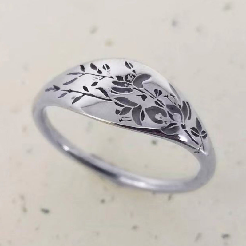 Simple creative floral ring fashionable metallic female ring