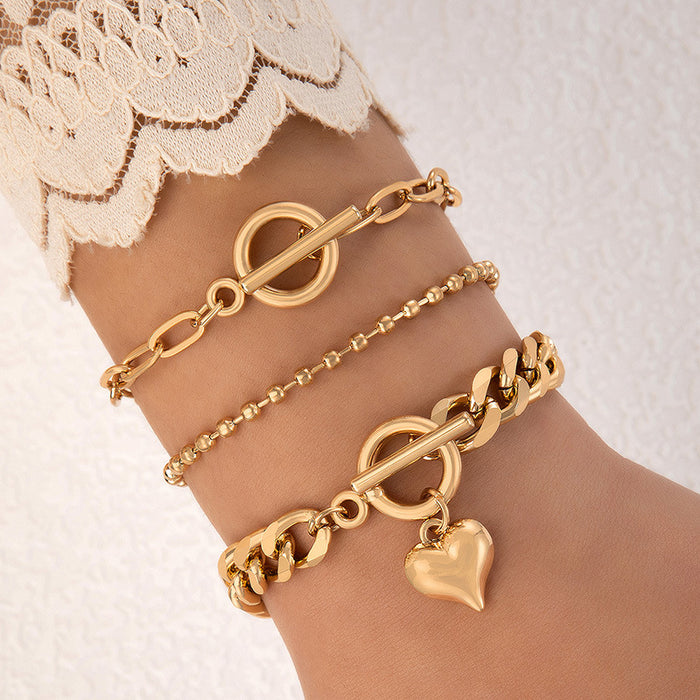 New Exaggerated Stacked Gold Chain Bracelet Set - Fashionable Cold Style Jewelry for Women