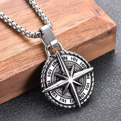 Stainless Steel Compass Vintage Necklace - wallojewerly 