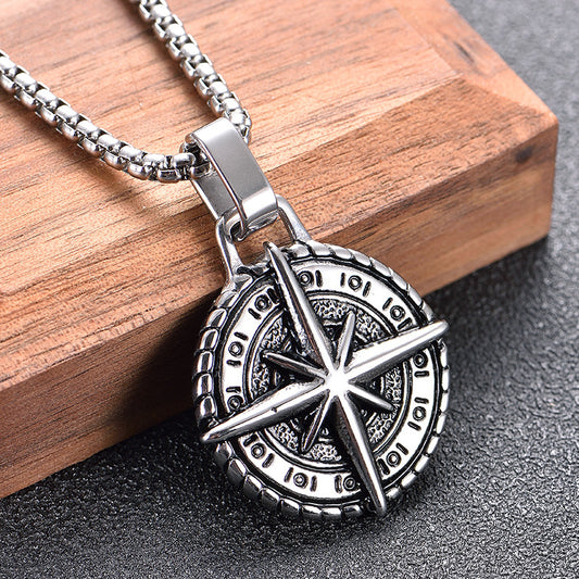 Stainless Steel Compass Vintage Necklace - wallojewerly 