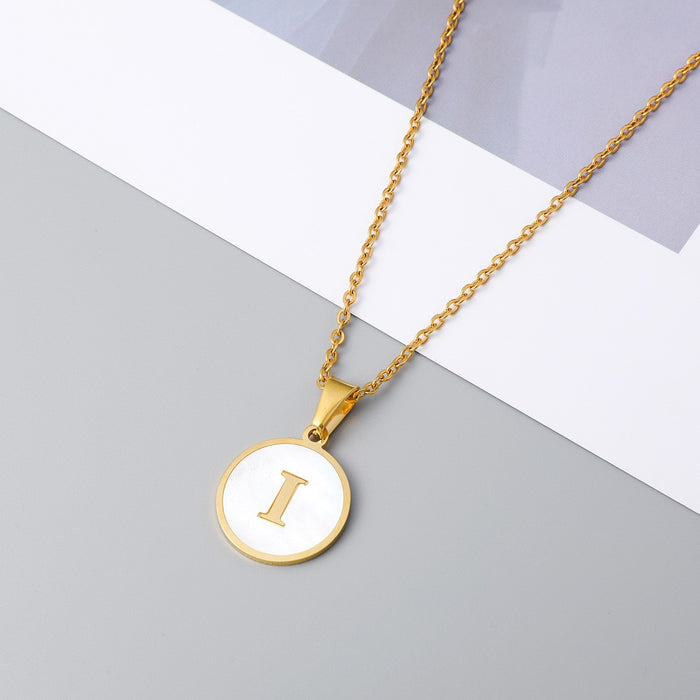 Round shell letter necklace, 18K stainless steel clavicle chain wholesale