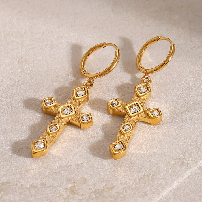 Stainless steel zircon cross earrings niche earrings