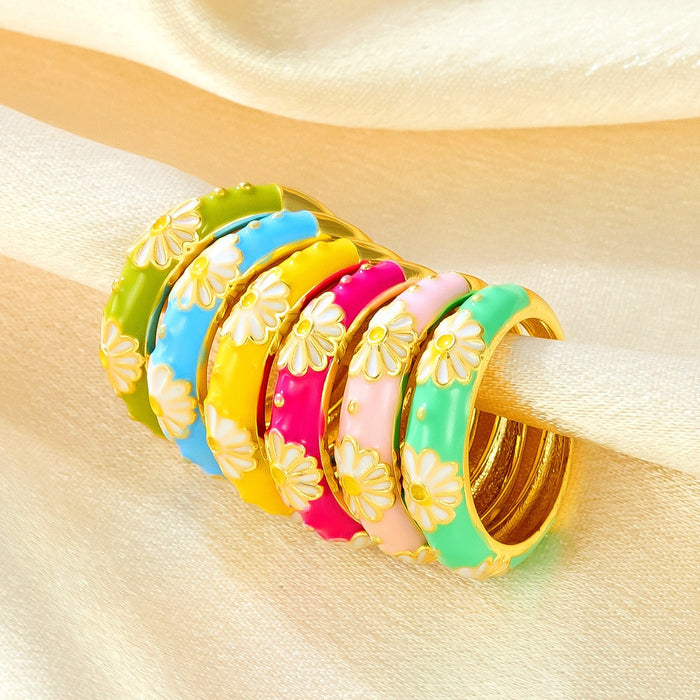 Wholesale copper micro-painted colored flower circle rings