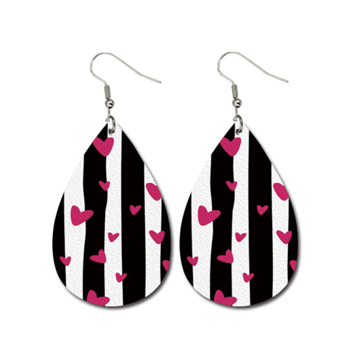 Valentine's Day Leather Earrings with Striped Heart, Car, and Love Design