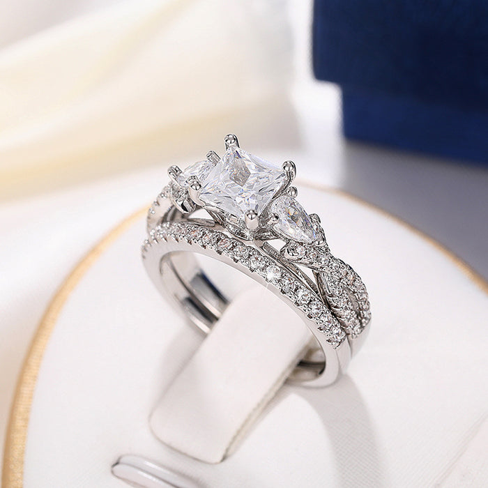 High-end four-claw square couple rings quadrilateral atmospheric fashion ring
