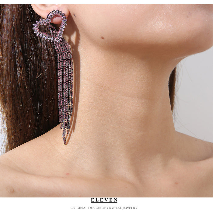 Full Rhinestone Long Tassel Earrings - Vintage Glamorous Statement Jewelry for Women