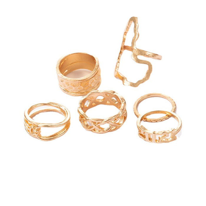 Alloy hollow geometric number ring 5-piece set