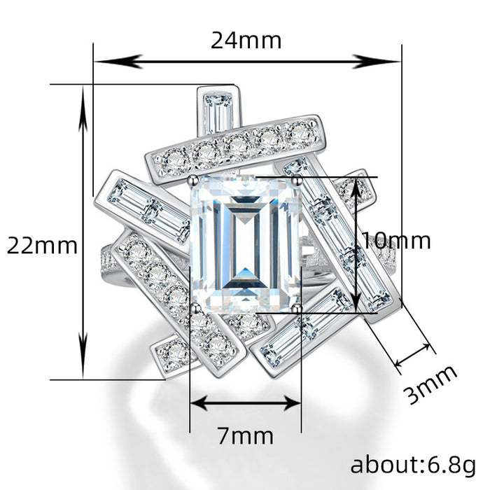 Interwoven rectangular ring ins geometric diamond ring high and low staggered design