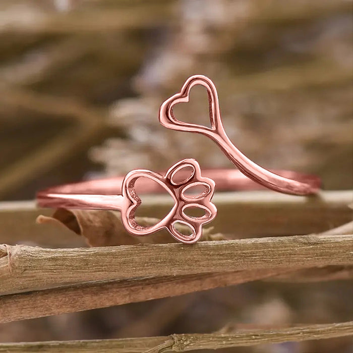 Animal cat claw heart open ring cute style design ring