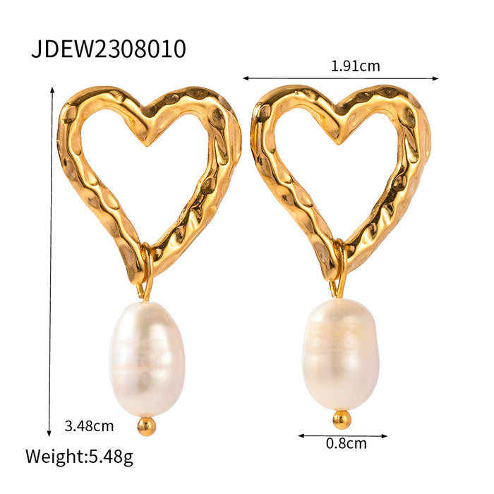 Stainless steel pearl earrings heart earrings earrings 18K titanium steel