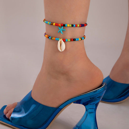 Stylish Heart Pendant Anklet Set – Multi-Layer Chains with Rhinestones for a Bohemian Touch