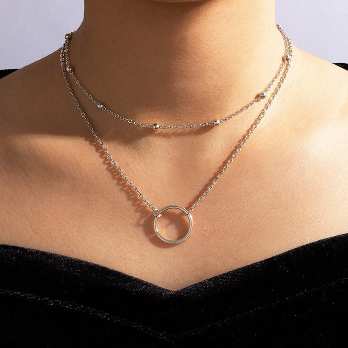 Collar geométrico multicapa para mujer: joyería minimalista con colgante circular