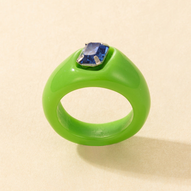 Transparent acrylic resin ring, retro ins style diamond design