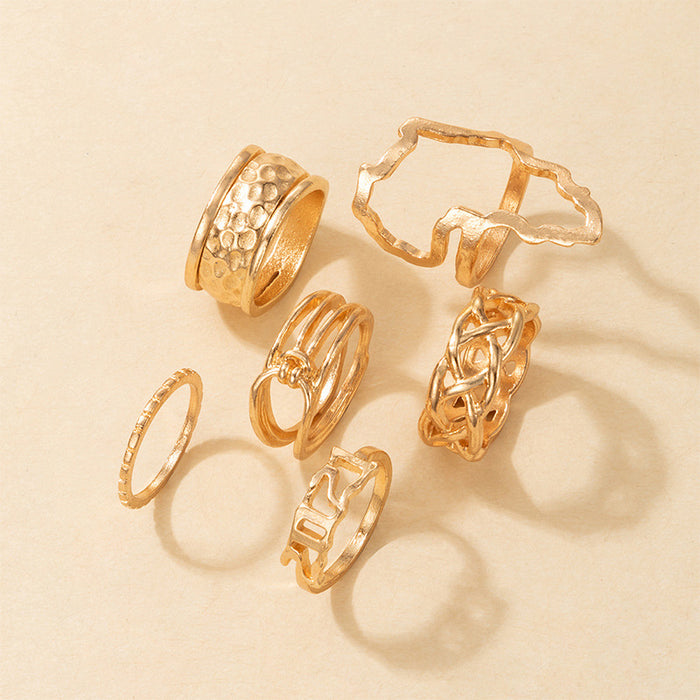 Alloy hollow geometric number ring 5-piece set