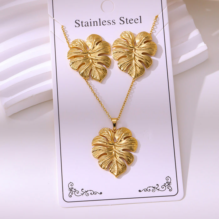 Wholesale 304 stainless steel hydraulic gold-plated earrings and necklace sets - wallojewerly 