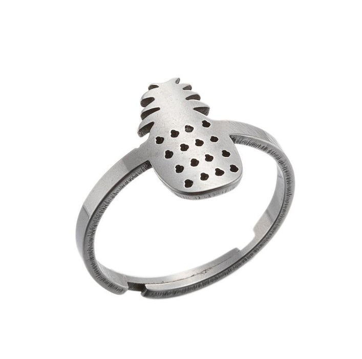 Retro hollow pineapple ring, European and American style stainless steel open ring wholesale