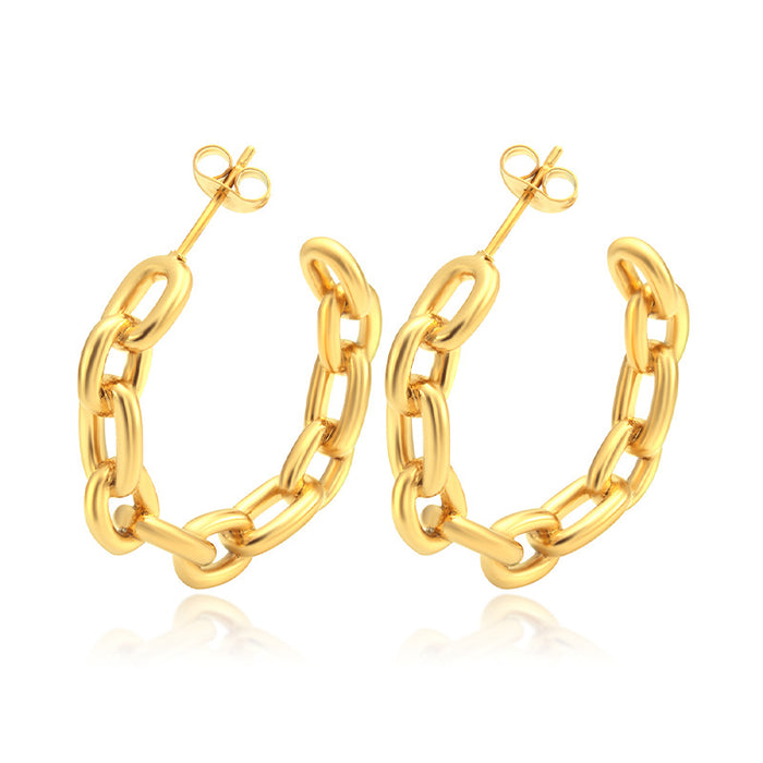 Chain welding stainless steel earrings light luxury 18K gold plated C-shaped earrings