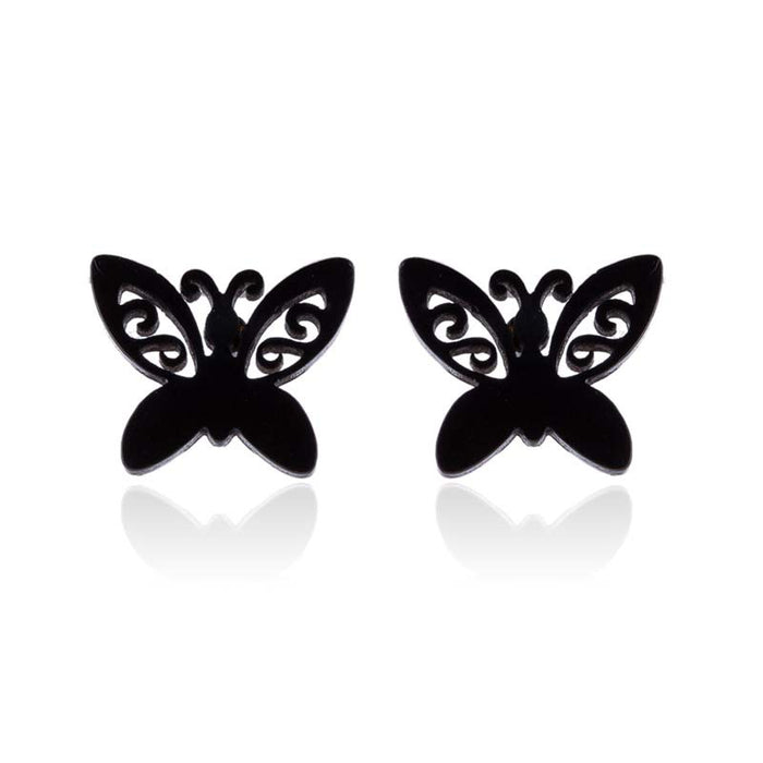 Butterfly earrings, double stainless steel female models small fresh hollow Korean style wings Yiwu small commodity wholesale