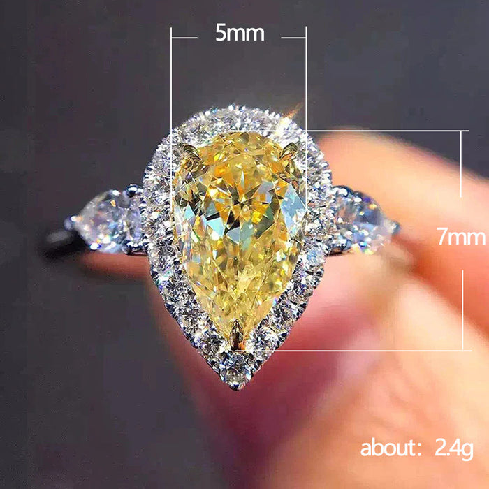 Yellow teardrop zircon ring business event accessories