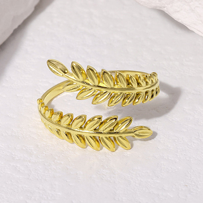 Leaf-shaped opening adjustable ring simple metal forest ring